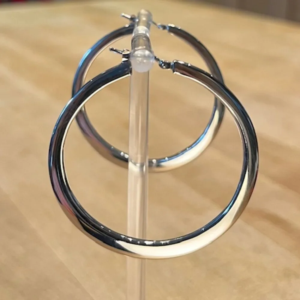 Italian Sterling Silver 2" Graduated Hoops – new in box - Picture 2 of 5